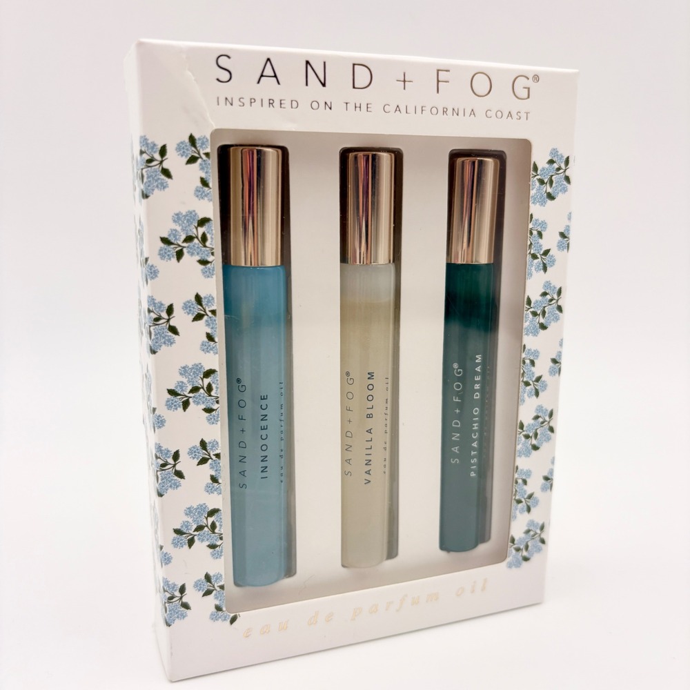Sand + Fog Eau de Parfum Oil Set Innocence Vanilla Bloom Pistachio Dream x3